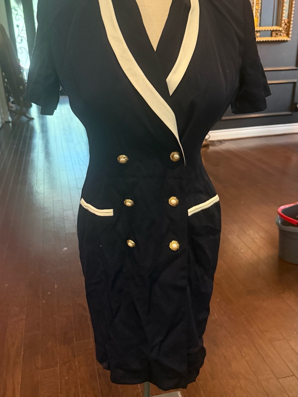 Charter Club Navy Midi Sheath Dress with Cream Trim